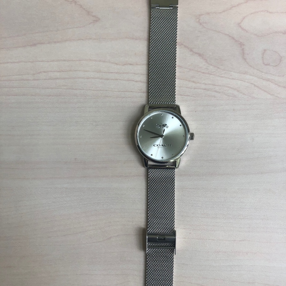New Coach Stainless Steel Silvertone Mesh Watch